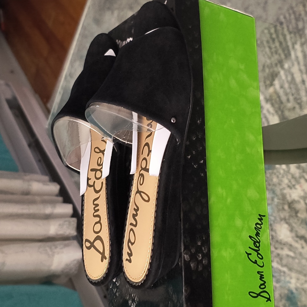 Sam Edelman Black Suede Open-Toe Slide Sandals - Picture 2 of 7